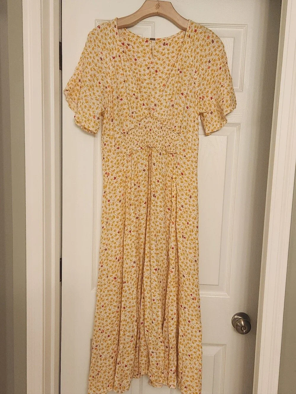 Free People Size L In Full Bloom Yellow Floral Midi Dress - Picture 3 of 7